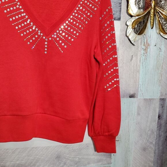 INC Sz M Red VNeck Embellished Sweater Gorgeous! 425 - Picture 5 of 8